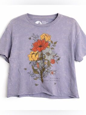 Cottagecore Floral Graphic Tee Cropped Vintage Wash Nature Shirt S Tree Huggers